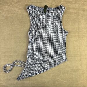 Wild Fable Blue Gingham Asymmetrical Ruched‎ Side Drawstring Tank Top XS